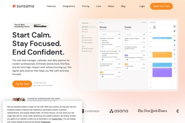 Sunsama homepage
